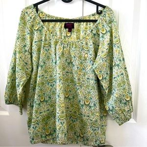 J. Crew x Liberty Green Floral Lodden Paisley Liberty Peasant Blouse S